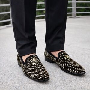 Stacy Adams Men's Swagger Studded Slip-On Loafers Black Size 8.5 Black‎ Gold